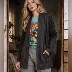 J. Jill Charcoal Wearever Collection One Button Ponte Midi Blazer Size Medium